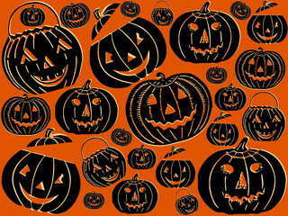 Halloween pumpkin pattern, retro jack-o-lantern background, Vintage Halloween design