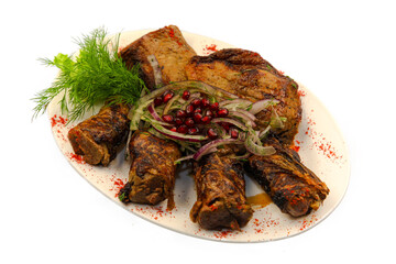 Photo of food for the menu. Catalog shooting of the restaurant menu. Product data survey. Dish on a plate on a white background