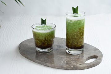 Cendol is a sweet ice dessert made from rice flour, pandan leaf extract, coconut milk, and palm sugar syrup. Cendol is popular in Indonesia and other Southeast Asia such as Brunei, Cambodia, Malaysia