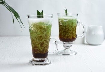 Cendol is a sweet ice dessert made from rice flour, pandan leaf extract, coconut milk, and palm sugar syrup. Cendol is popular in Indonesia and other Southeast Asia such as Brunei, Cambodia, Malaysia