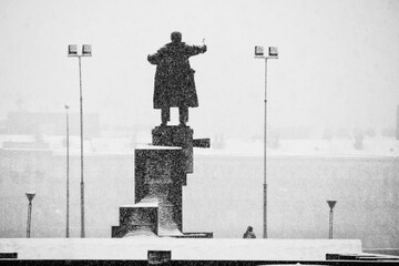 Statue Of Lenin Against Sky During Winter