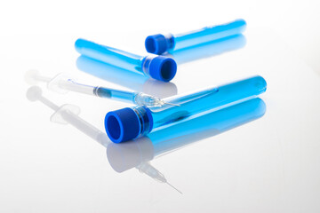 Medical equipment. Medical syringe with needle for protection flu virus and coronavirus. Covid...