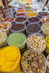 Food and spices for sale in the souk in Nizwa, Oman.
