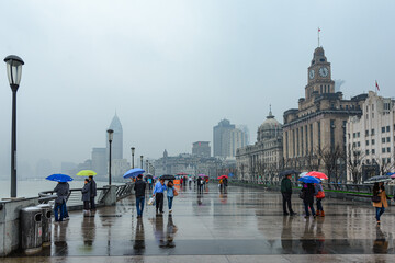 SHANGHAI, CHINA-MARCH 6,2012:Shanghai waterfront in the rain