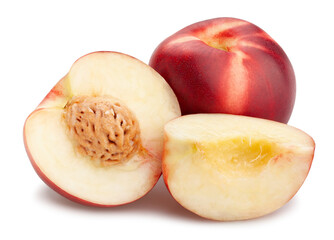 sliced white nectarine path isolated on white