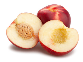 sliced white nectarine path isolated on white