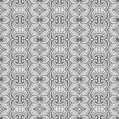 Monochrome Seamless Tile Pattern, Complex Ornament. Endless Ethnic Texture with Square Ornate Motif. Vintage Mosaic Décor. Coloring Book Page. Vector Contour Illustration