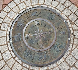 Naha city metal floor compass