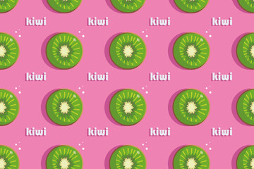 seamless pattern with kiwi, bright, colorful, summer background, tropical fruit, juicy vector graphics