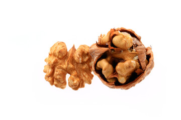 Walnuts on a white background