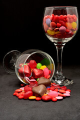 Valentie's day candy and chocolates with glasses