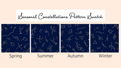 seasonal constellation seamless pattern swatch set - obrazy, fototapety, plakaty