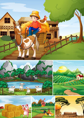 Set of different farm scene