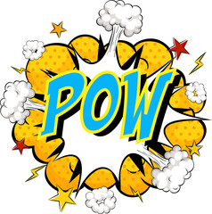 Word Pow on comic cloud explosion background
