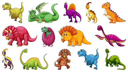 Obraz premium Set of different dinosaur cartoon character isolated on white background