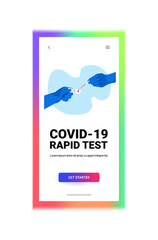 doctor or scientist placing blood sample on rapid diagnostic test cassette identifying antibodies for covid-19 concept vertical copy space vector illustration