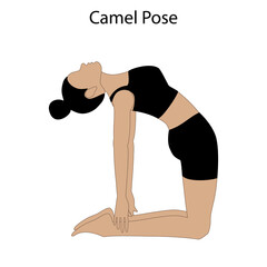 Camel pose yoga workout. Healthy lifestyle vector illustration