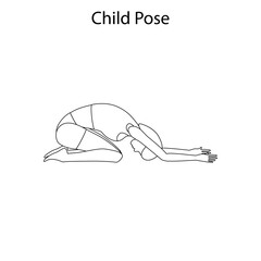 Child pose yoga workout outline. Healthy lifestyle vector illustration