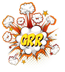 GRR text on comic cloud explosion isolated on white background