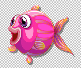 Cute fish with big eyes cartoon character on transparent background