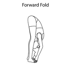 Forward fold pose yoga workout outline. Healthy lifestyle vector illustration