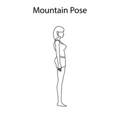 Mountain pose yoga workout outline. Healthy lifestyle vector illustration