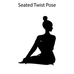 Seated twist pose yoga workout silhouette. Healthy lifestyle vector illustration