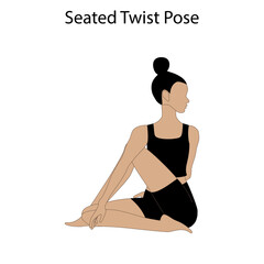 Seated twist pose yoga workout. Healthy lifestyle vector illustration