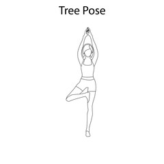 Tree pose yoga workout outline. Healthy lifestyle vector illustration