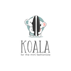 Koala Logo cute and simple design,cute koala playing surfing