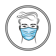 Obraz premium Realistic male icon face wearing disposable face mask