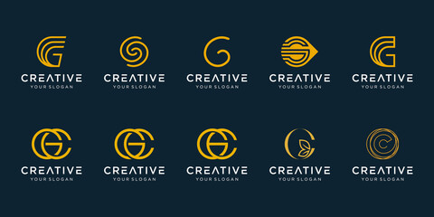 Set of abstract initial letter G logo template. icons for business of fashion, elegant,