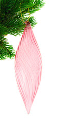 Christmas toy on fir branch with place for text, christmas concept. Studio Photo