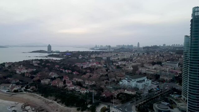 Aerial photography of Qingdao Badaguan coastline scenery