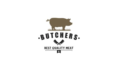 Vintage Hipster Meat Butcher shop label logo design in white background