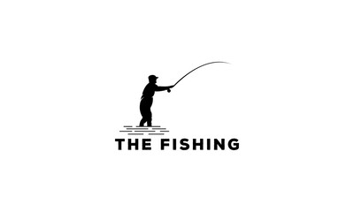 fishing logo with an illustration of the angler fishing
