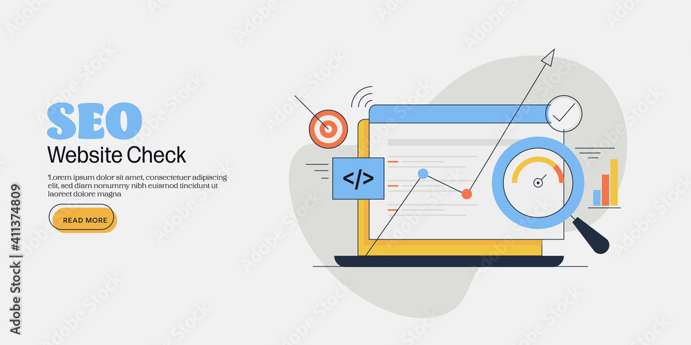 Poster seo report and website analytics, online business and marketing data monitoring concept with line ar