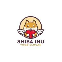 Cute Shiba Inu Dog Hugging Heart Care Logo Mascot Baby Shop