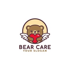 Cute Bear Hugging Heart Care Logo Mascot Baby Shop