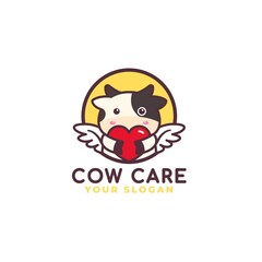 Cute Cow Hugging Heart Care Logo Mascot Baby Shop