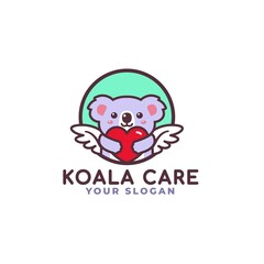 Cute Koala Hugging Heart Care Logo Mascot Baby Shop