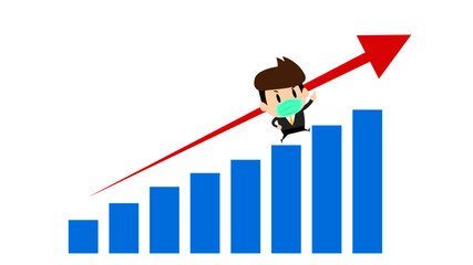 Masked Business man rising the chart