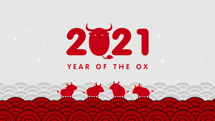 2021 Year of the ox background with asian style wave pattern