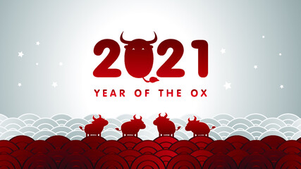 2021 Year of the ox background with asian style wave pattern