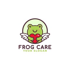Cute Frog Hugging Heart Care Logo Mascot Baby Shop