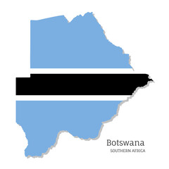 Map of Botswana with national flag. Highly detailed map of South Africa country with territory borders. Political or geographical design vector illustration on white background