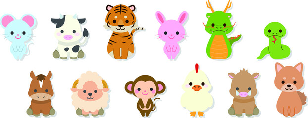 十二支新年イラストカード : Zodiac New Year Illustration Card