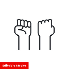 Fist raised up, strong arm line icon. Outline style sign for web and app. Fist hand up gesture vector illustration on white background. Power, solidarity and freedom concept. Editable stroke EPS 10