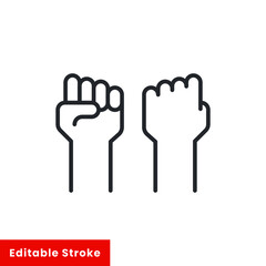 Fist raised up, strong arm line icon. Outline style sign for web and app. Fist hand up gesture vector illustration on white background. Power, solidarity and freedom concept. Editable stroke EPS 10