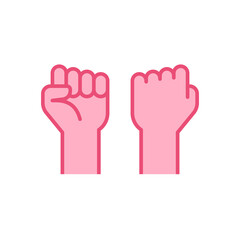 Fist raised up, strong arm flat icon. Filled outline style sign for web and app. Fist hand up gesture vector illustration on white background. Power, solidarity and freedom concept. Isolated EPS 10